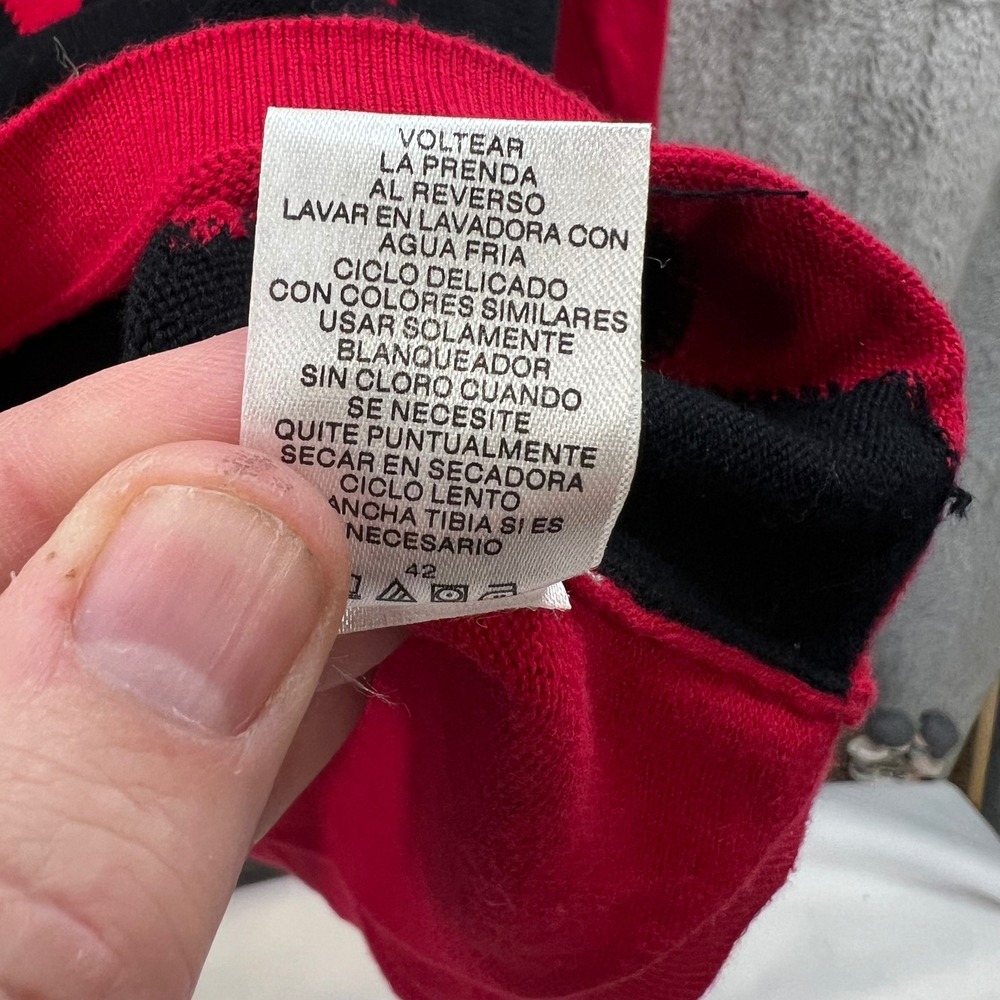 Mercer Street Studio XL Red Black Geometric Square Neck Cotton Sweater Mod Retro - Picture 6 of 7